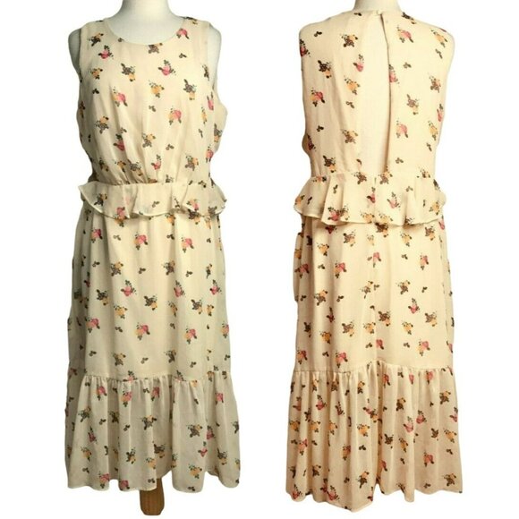 Miss Selfridge Floral Ruffled Open Back Cottagecore Tiered Lined Dress Sz 12 NEW - Picture 1 of 10